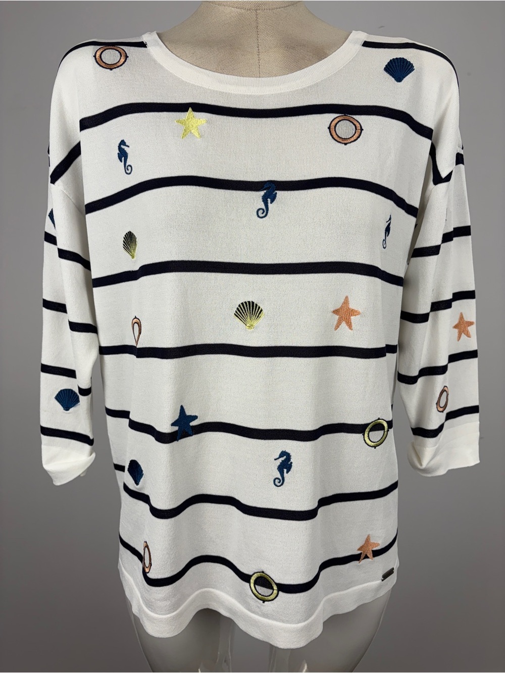 Picadilly Canada Coastal Nautical Striped Knit Sweater Embellished S